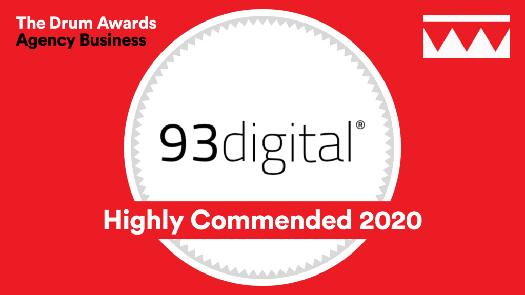 93digital logo as highly commended 2020 at the drum agency business awards
