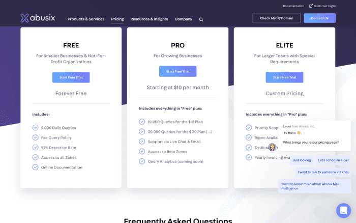 Abusix pricing page
